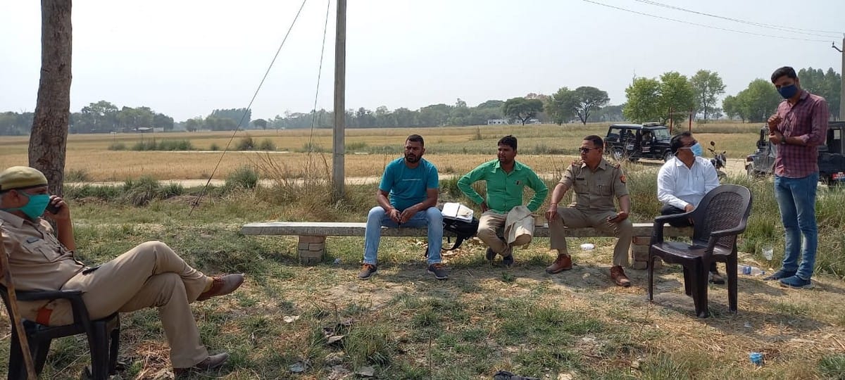 Tension after Ambedkar statue install without permission on govt land police force on the spot in azamgarh