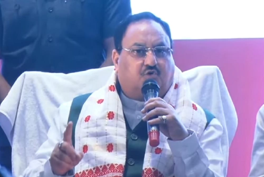 BJP National President JP Nadda releases BJP Sankalp Patra for Assam Assembly Elections in Guwahati