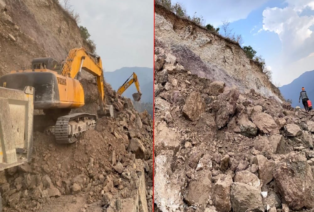 Uttarakhand News: Debris falls on Pithoragarh Ghat National Highway after Mountain Collapse, People Stuck photos