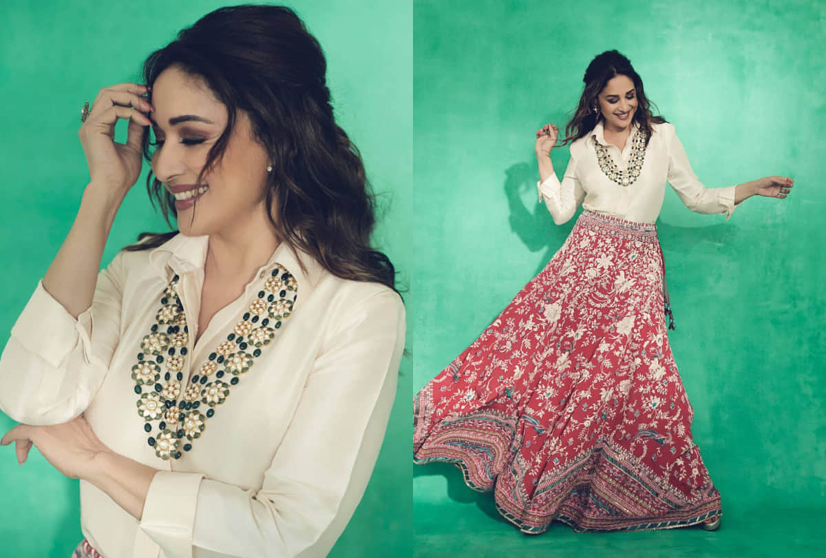 madhuri dixit in manish malhotra sequin silver saree for dance reality show
