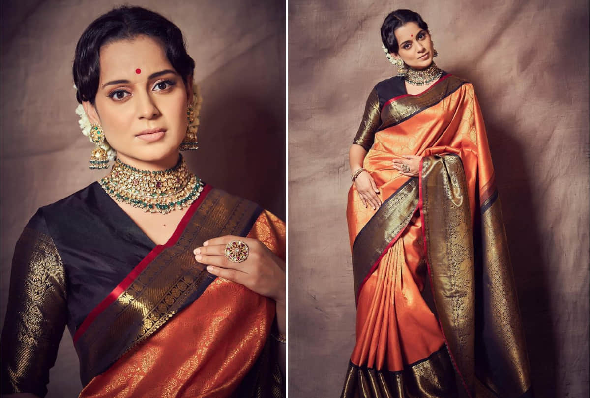 kangana ranaut look traditional in silk saree for birthday celebration