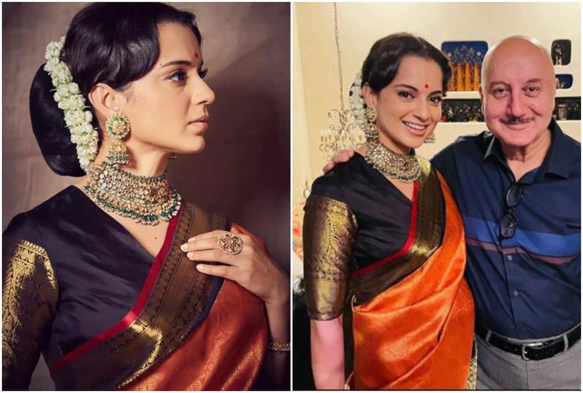 kangana ranaut look traditional in silk saree for birthday celebration