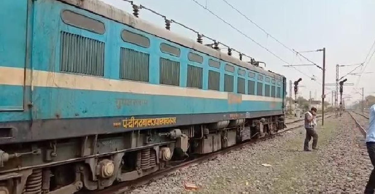 Smoke from the wheel of engine of the goods train in Chandauli