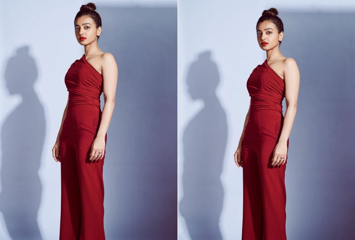radhika apte look stylish in new photoshoot wear one shoulder saree dress