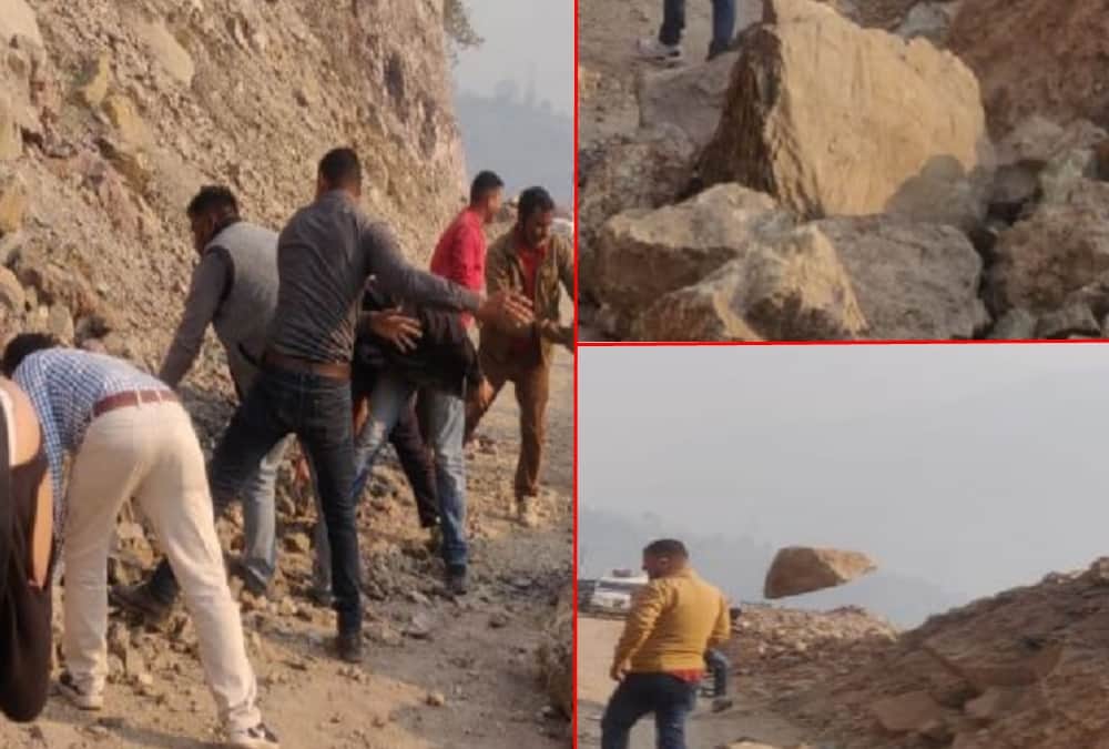 Pithoragarh Ghat National Highway: Mountain Collapse Continue, People Clean Road after Debris Fall Photos