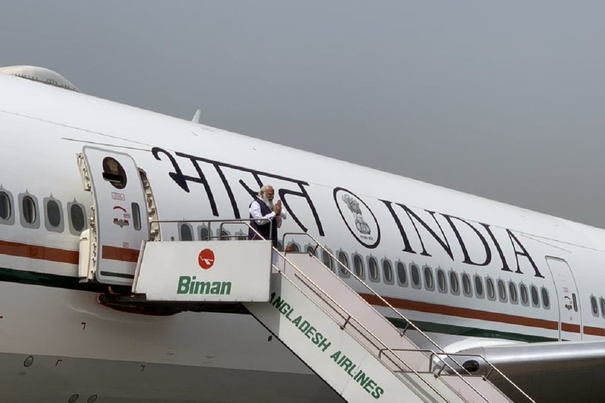 PM Modi Bangladesh visit reached by Air India One and wore Mujeeb Jacket