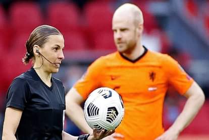 Stephanie Frappart first woman in world who became match referee mens FIFA World Cup qualifier match Netherlands vs Latvia