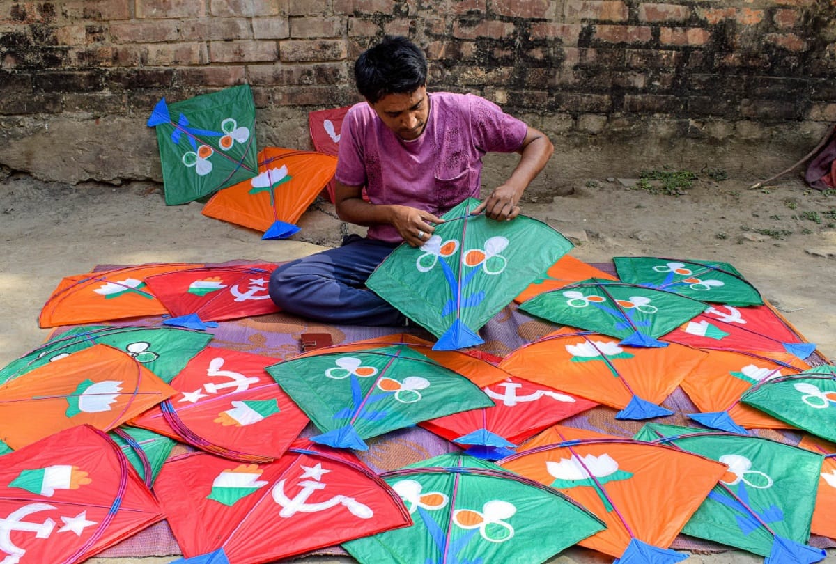West bengal assembly election 2021 political symbols on kites in kolkata