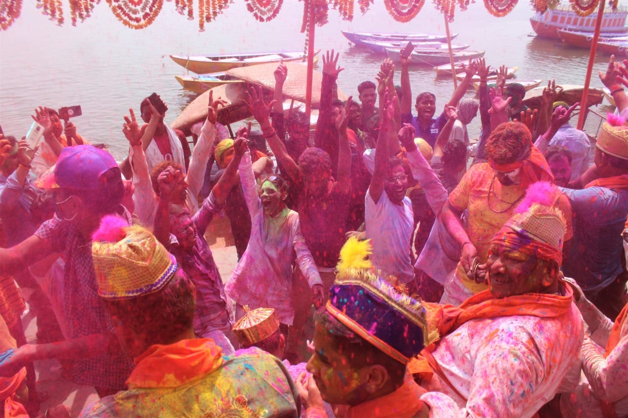 Happy Holi celebration in varanasi fun with bhang and thandai with colours