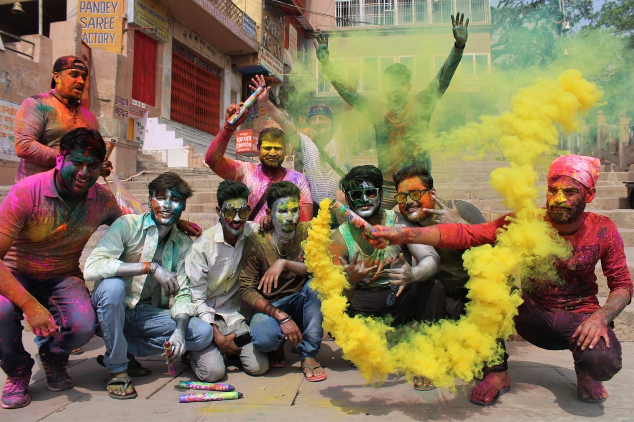 Happy Holi celebration in varanasi fun with bhang and thandai with colours