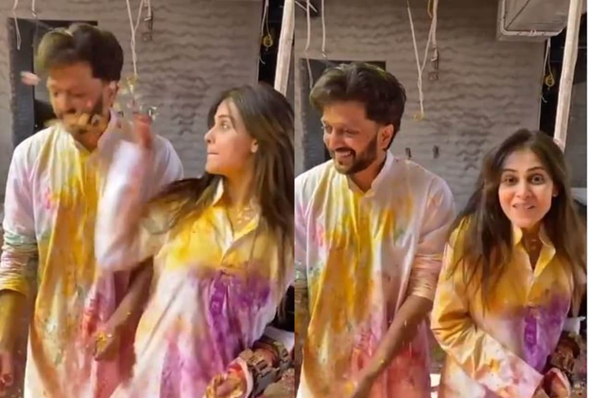 Riteish Deshmukh and Genelia Dsouza share video of celebrating holi and fans are loving it