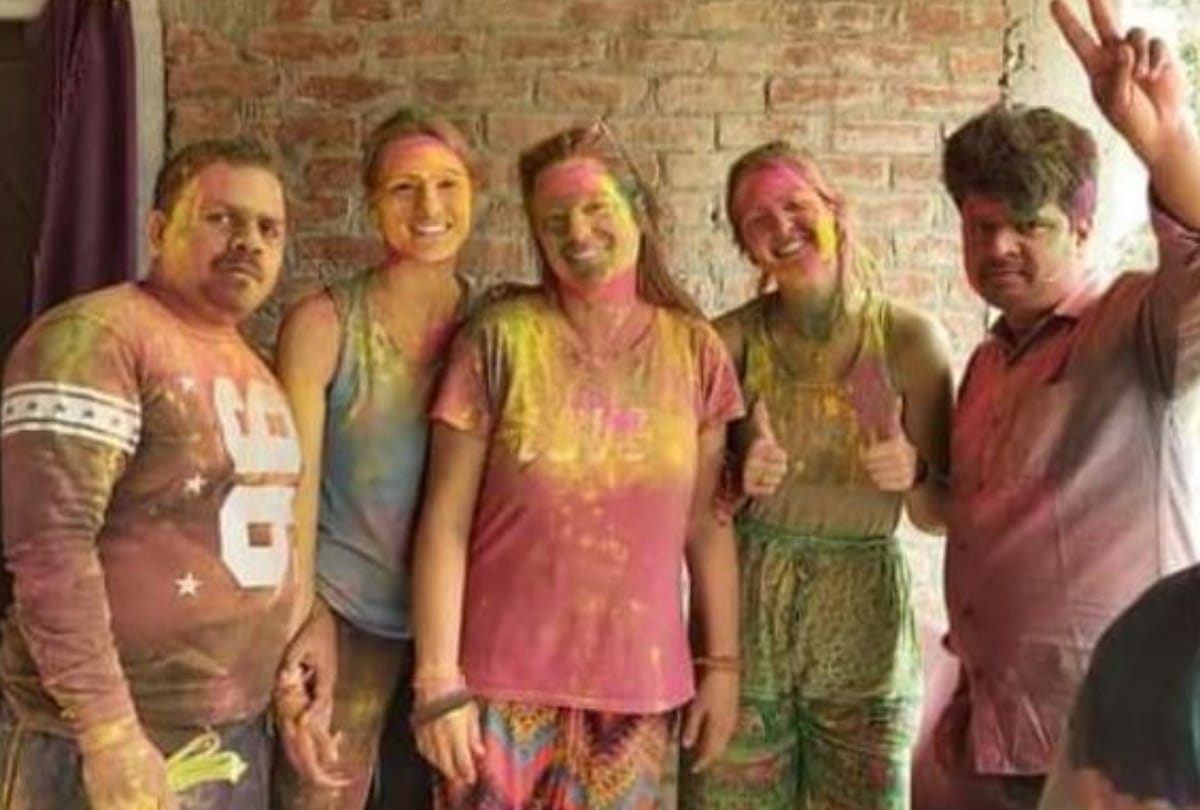 French family played Holi with villagers in maharajganj