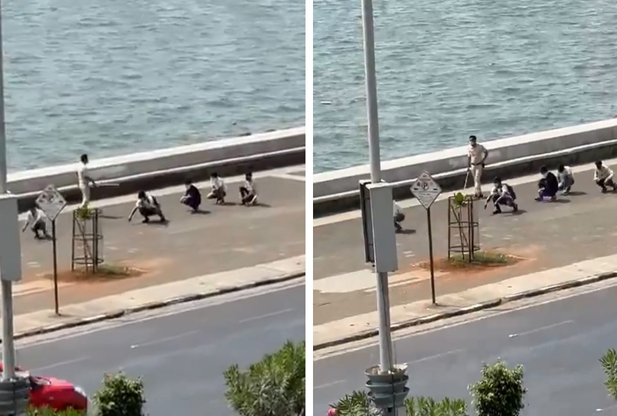 Mumbai: Five people trying to go to sea, police caught and punished, walking like cock, cock parade on marine drive, video viral