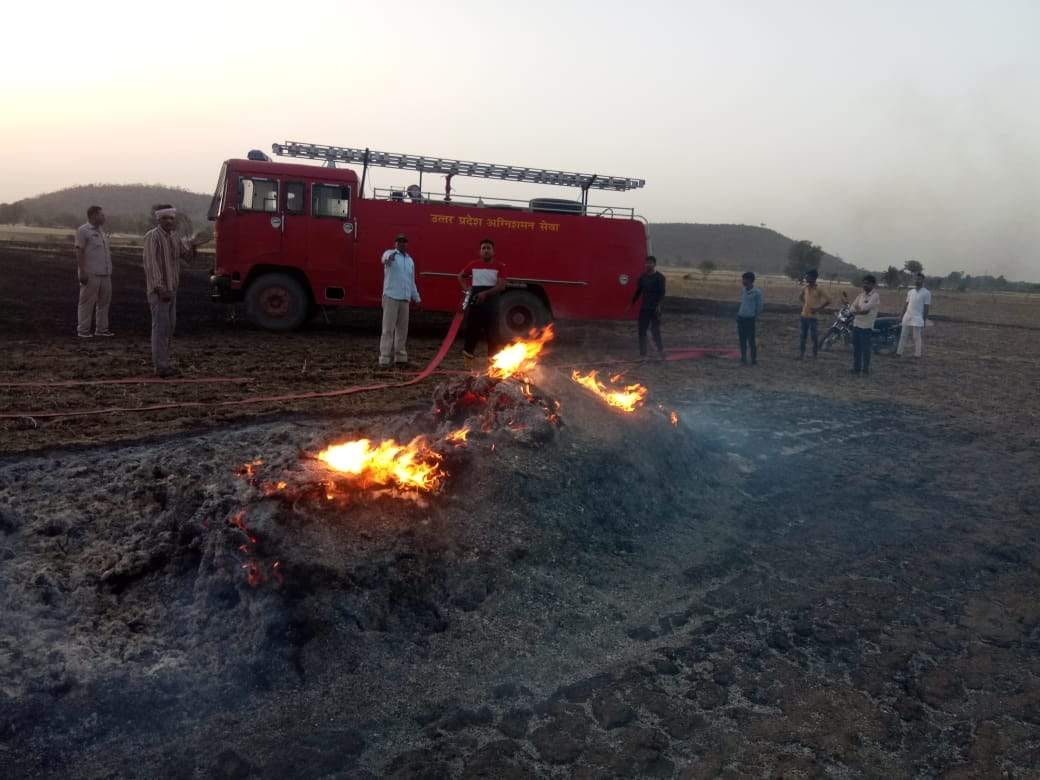 wheat crop burned by fire in patna village