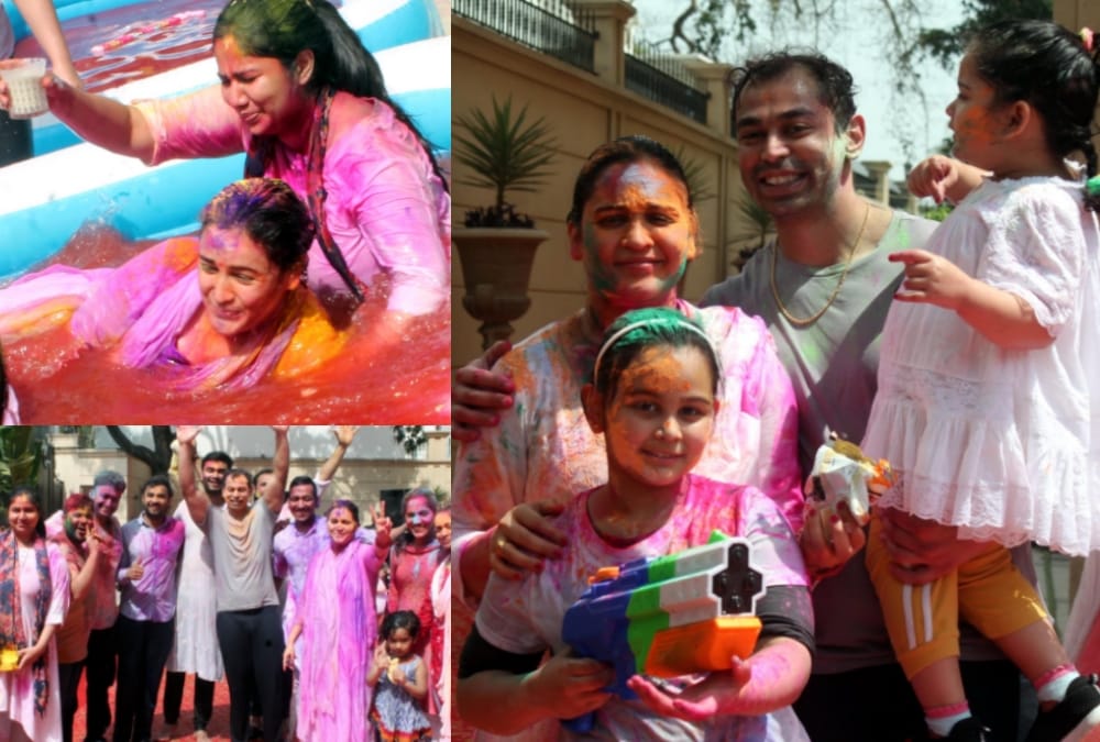 Social activist Aparna Yadav celebrate holi with her family.