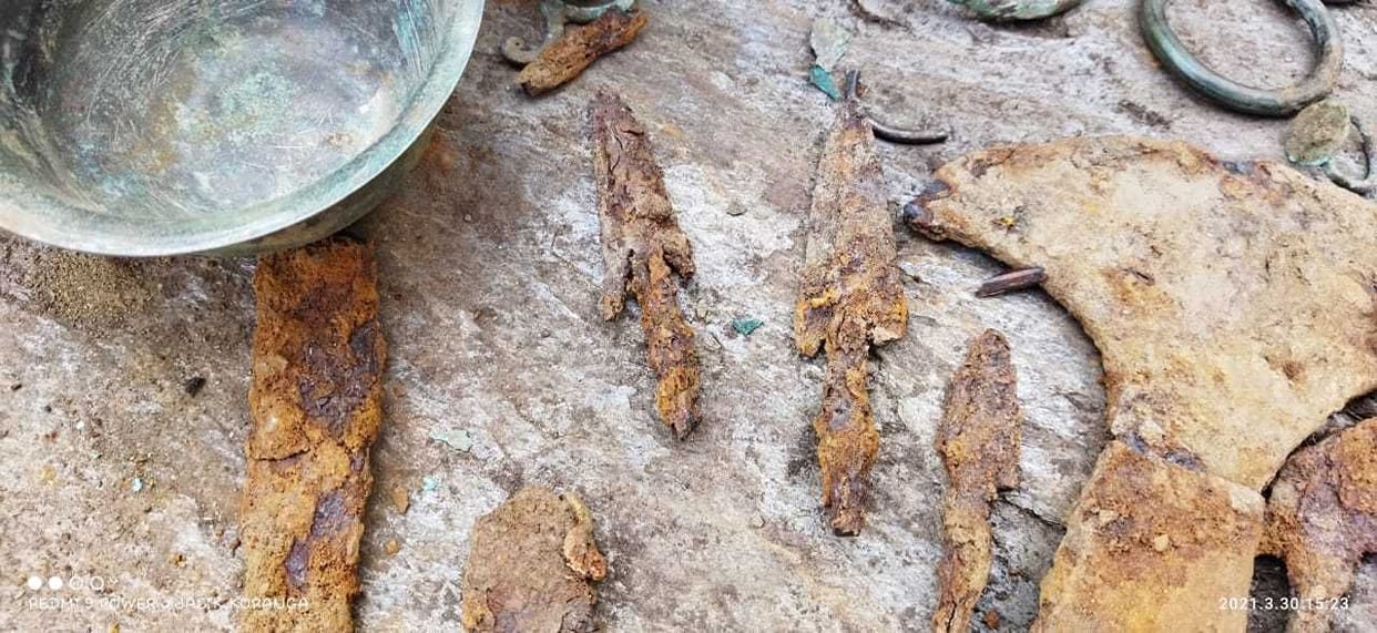 Old utensils and agricultural implements found during excavation