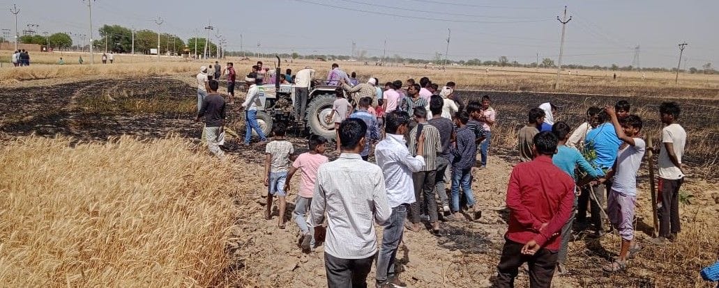 Hathras: Fire in line fault, 40 bigha wheat crop ashes