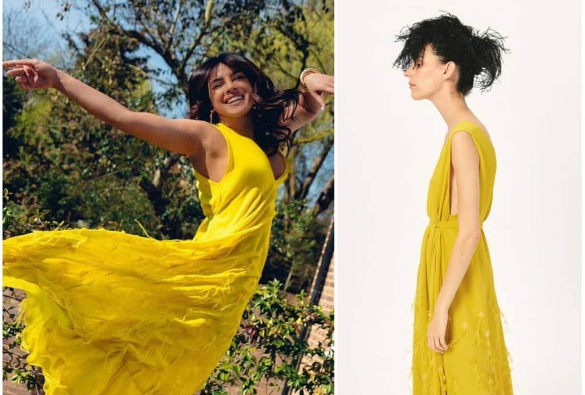 priyanka chopra wear sunshine yellow maxi dress rupees 4.45 lakh