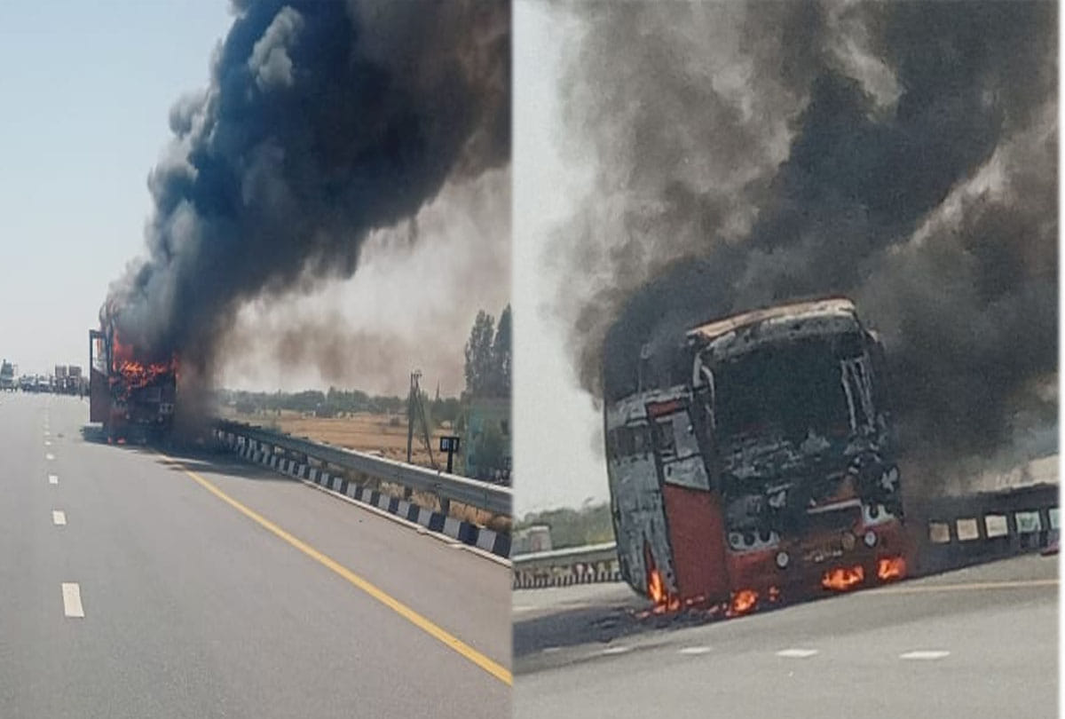 caught fire in bus in Etawah