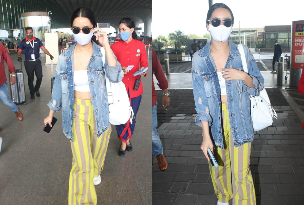 shraddha kapoor summer cool look in tube top with striped pant