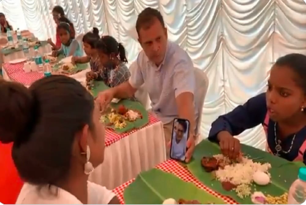 rahul gandhi take lunch with children at Jeevan Jyothi Orphanage in Kalpetta area of Kerala