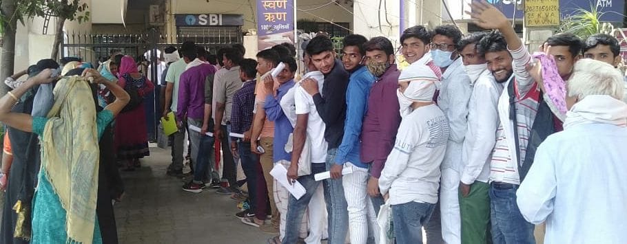 Long line to deposit fees in bank