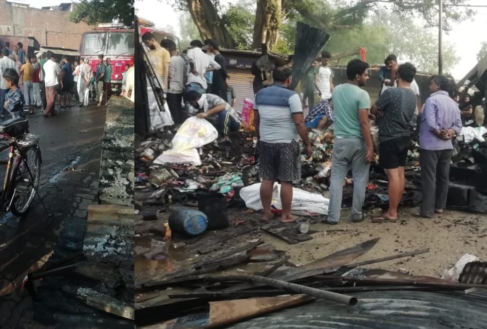 Fire broke out in a general store in itaunja in Lucknow.
