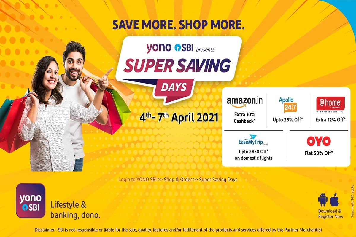 sbi yono offers super saving days cashback discount on online shopping offers on Amazon EaseMyTrip OYO
