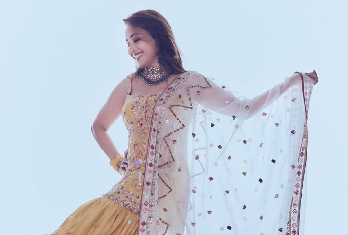 madhuri dixit in yellow sharara set for dance reality show looking gorgeous