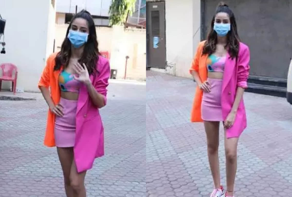 ananya pandey latest photos wearing pink short skirt with crop top