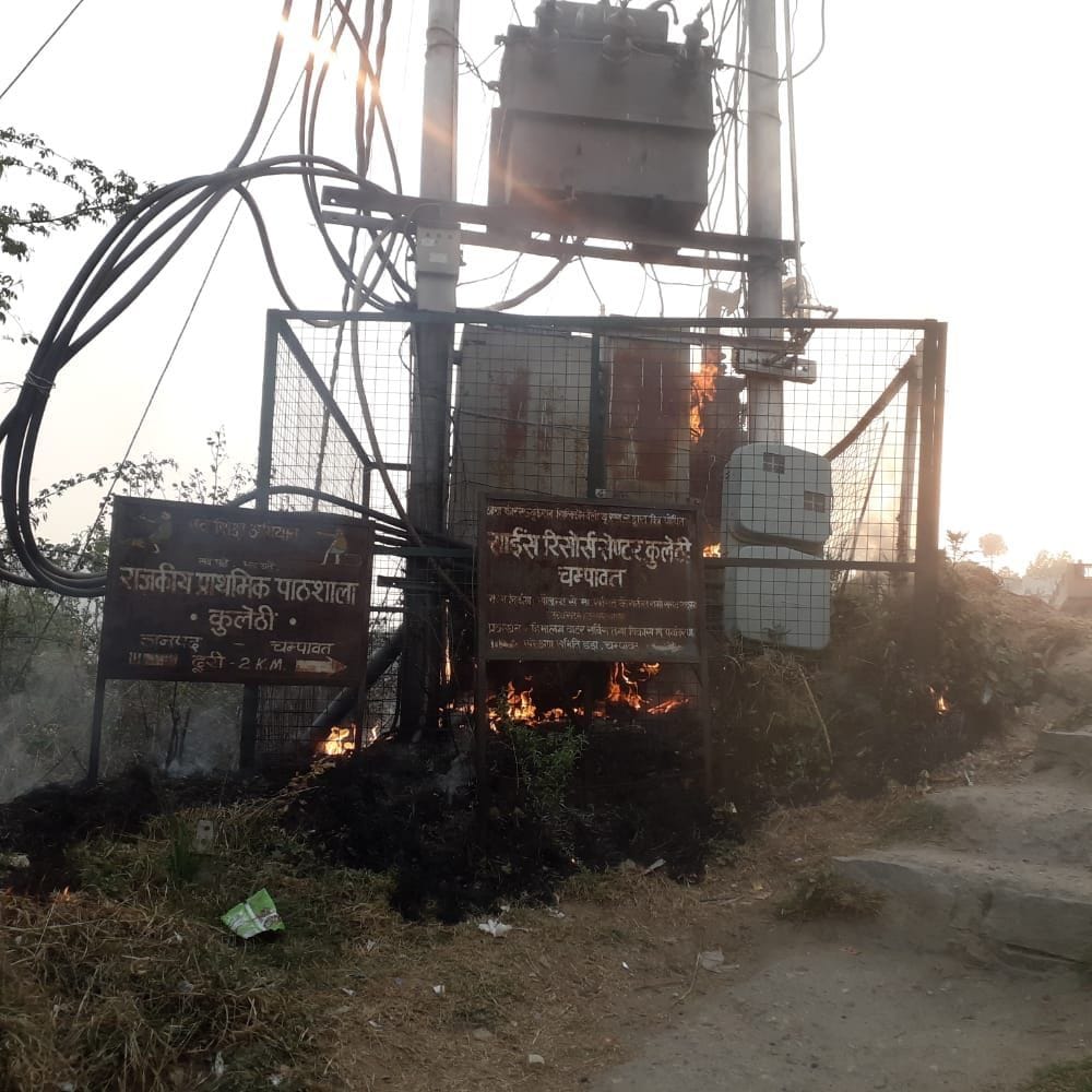 Transformer caught fire from litter pile in Champawat's terrace
