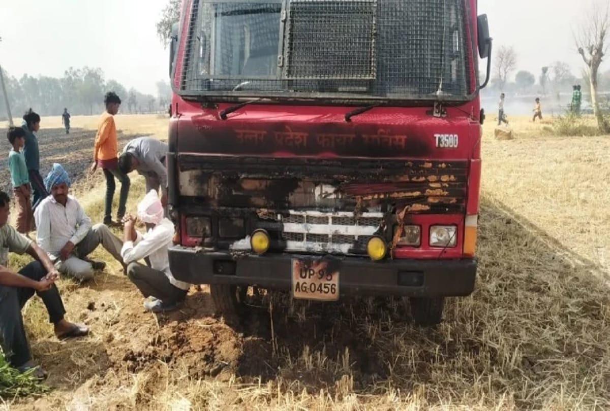 Fire brigade van catches fire during rescue operation in Lalitpur