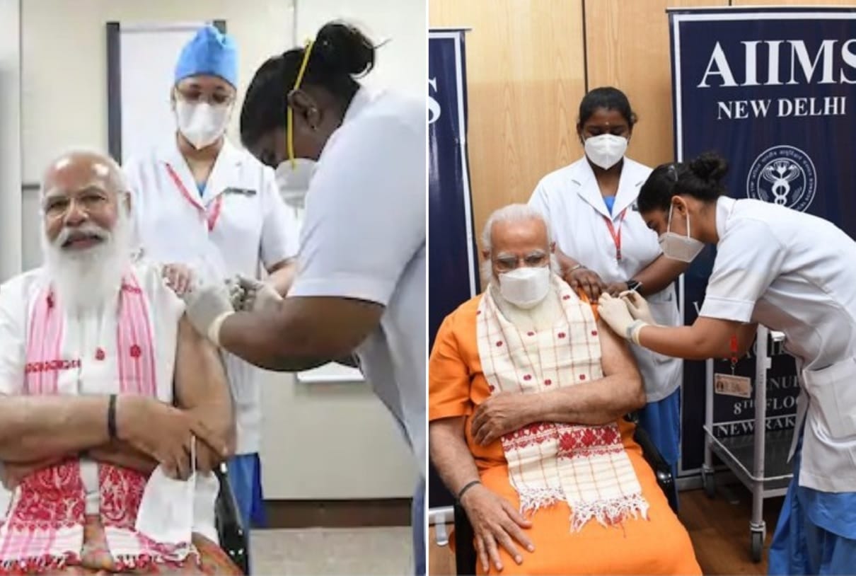 Prime Minister Narendra Modi takes his second dose of COVID-19 vaccine at AIIMS