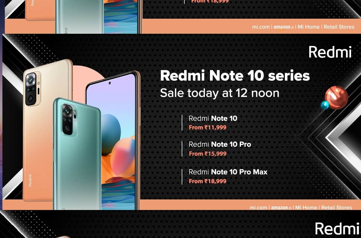 Redmi Note 10 Redmi Note 10 Pro and Redmi Note 10 Pro Max sale today via amazon in India price and specifications