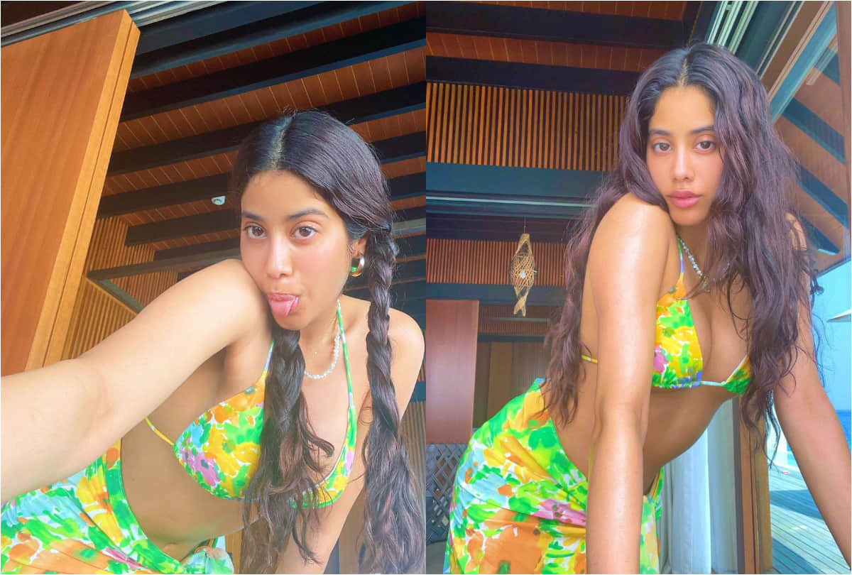 janhvi kapoor unseen maldive vacation pic wearing 4k bikini top in white colour