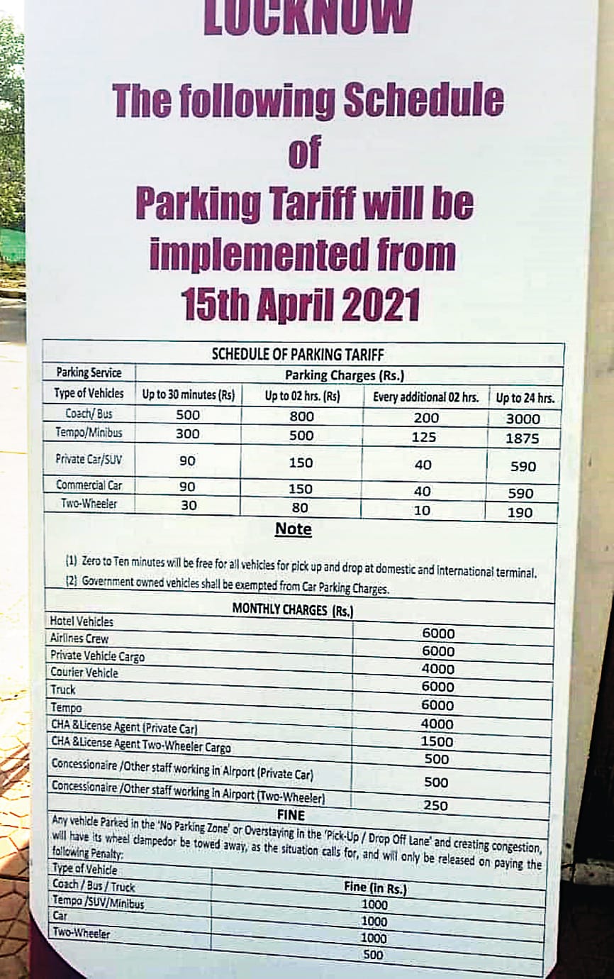Parking in airport may be costly from  15 april in lucknow