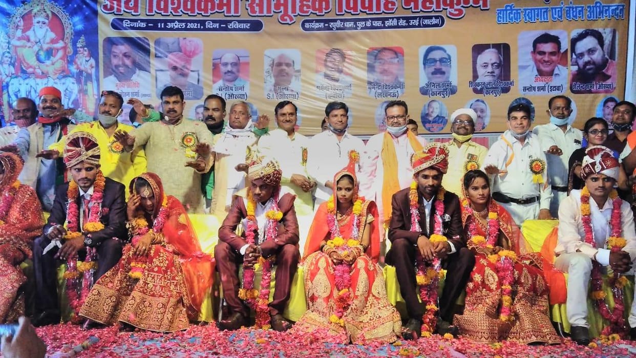 Six couples in a mass marriage