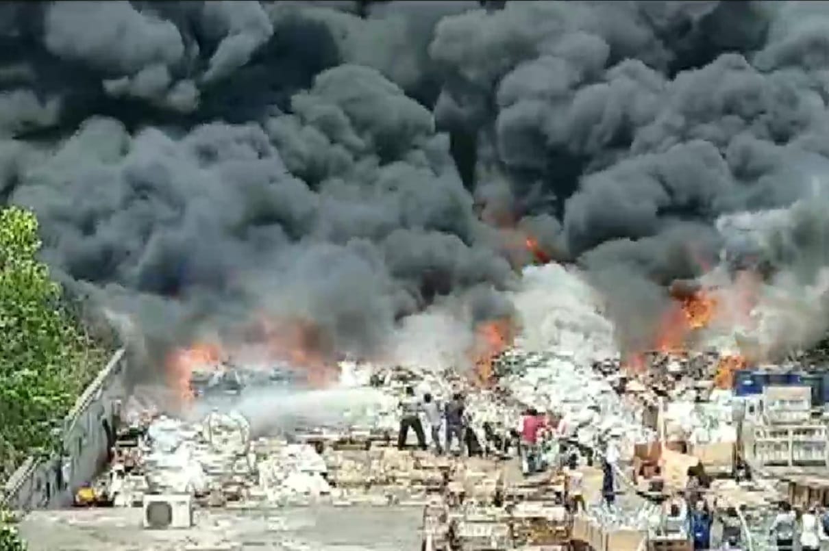 Fire breaks out scrapyard in Duvvada in Visakhapatnam