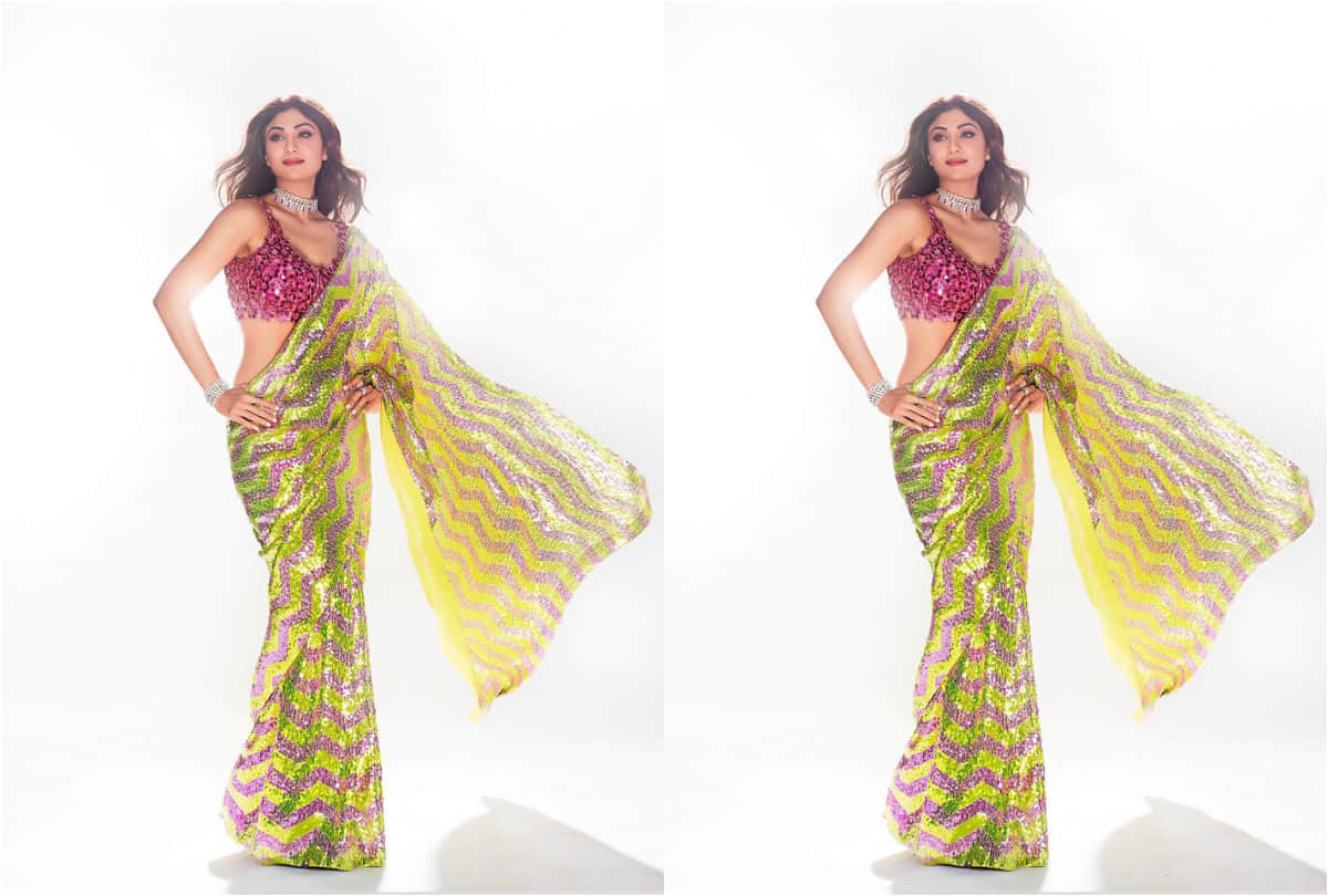 shilpa shetty stunning look in sequin saree for dance deewane