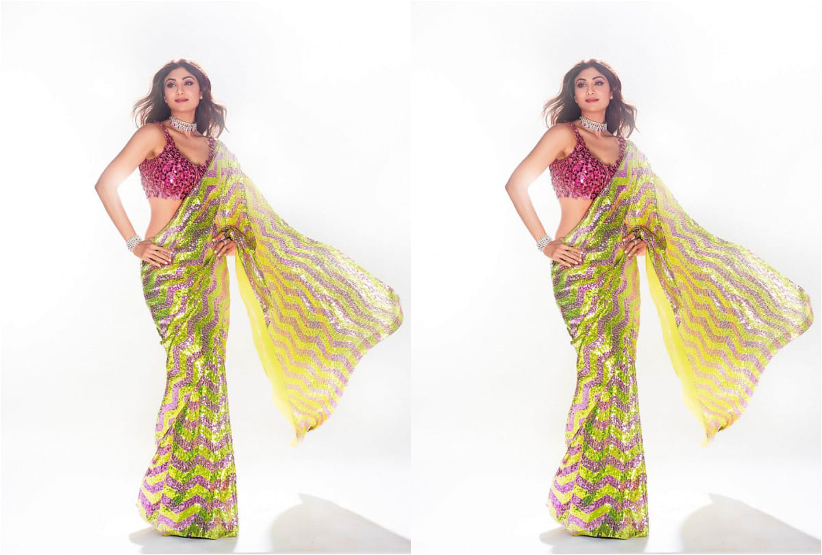 shilpa shetty stunning look in sequin saree for dance deewane