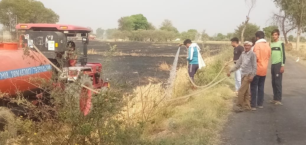 fire in plot, wheat crop burned