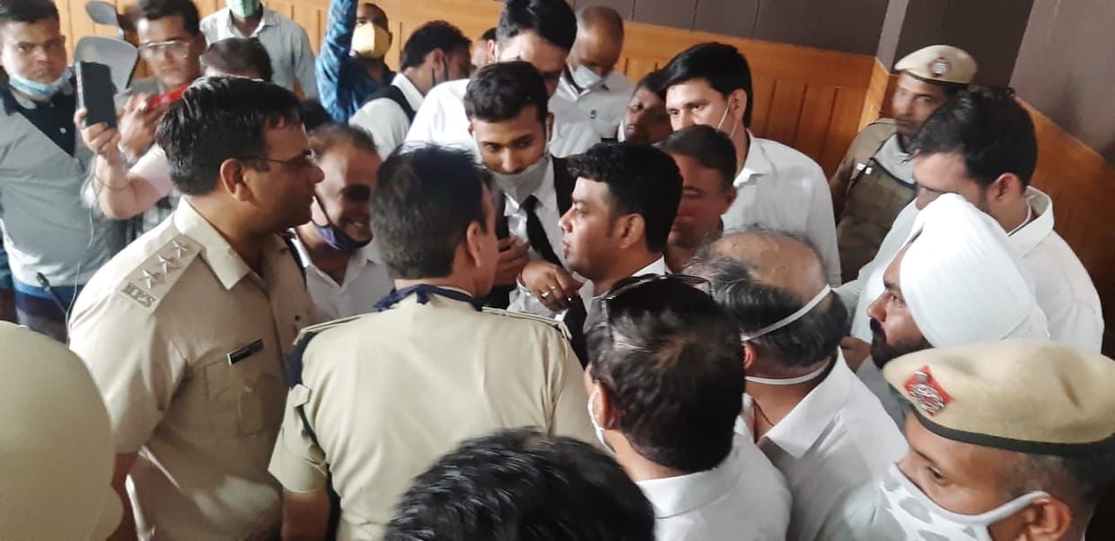 Demonstration of lawyers outside SP office in Panipat