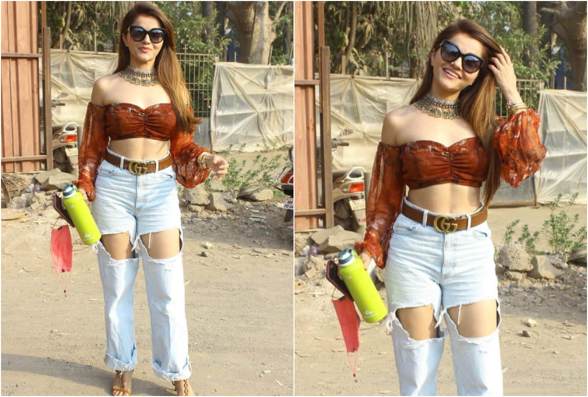 bigg boss 14 winner rubina dilaik brown tube top and ripped jeans looks are stunning