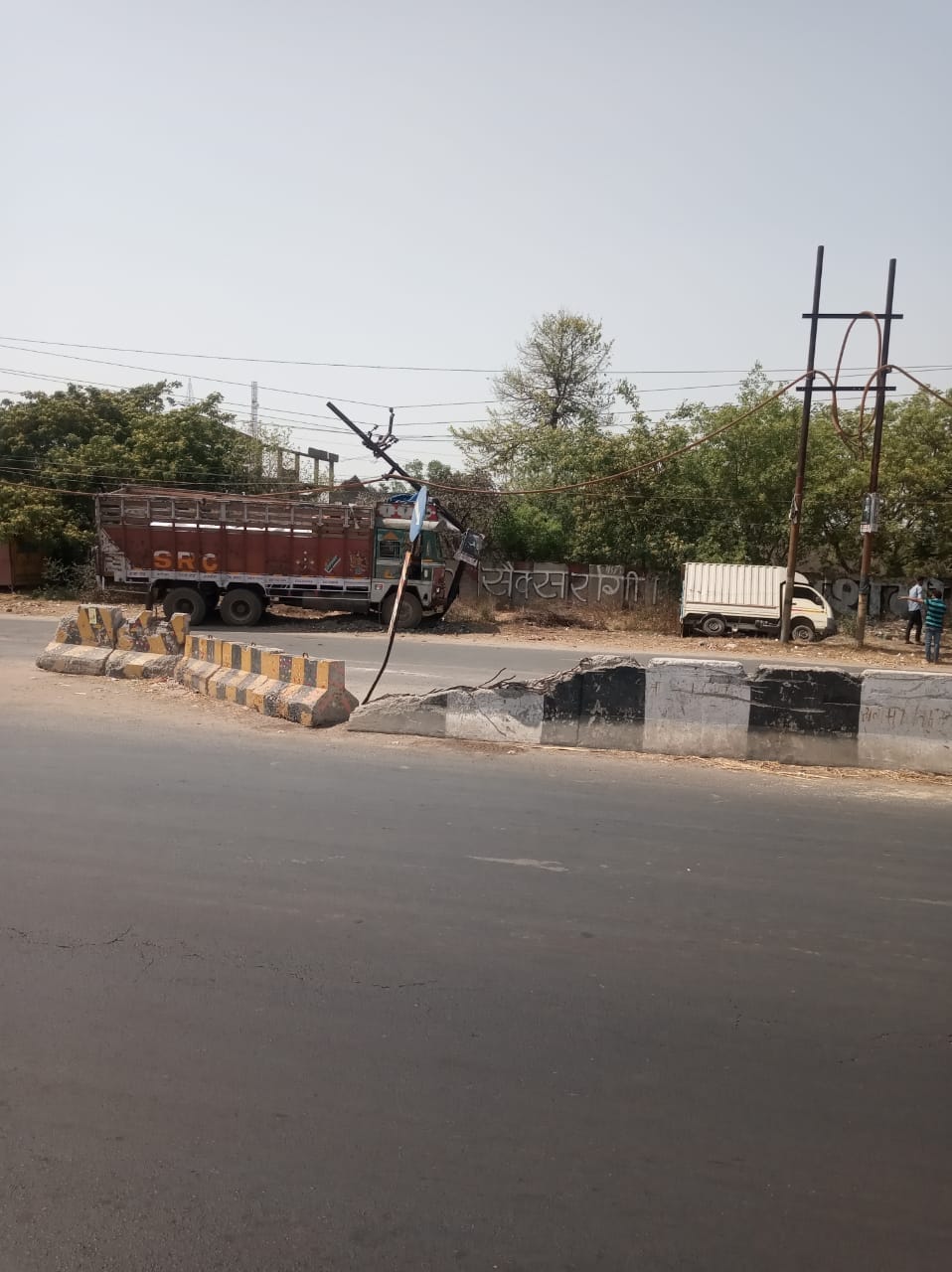 High speed truck entered into electric poles, supply to many villages stalled