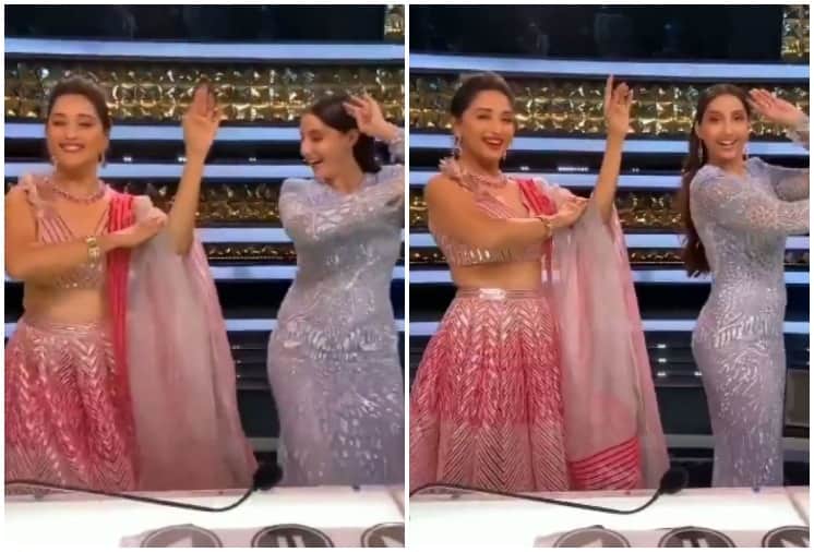 Madhuri Dixit Nene and Nora Fatehi Dance Together on 'Mera Piya Ghar Aaya' and 'Dilbar' Song