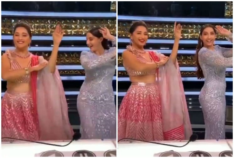 Madhuri Dixit Nene and Nora Fatehi Dance Together on 'Mera Piya Ghar Aaya' and 'Dilbar' Song