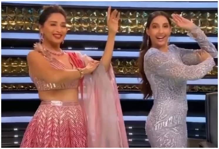 Madhuri Dixit Nene and Nora Fatehi Dance Together on 'Mera Piya Ghar Aaya' and 'Dilbar' Song