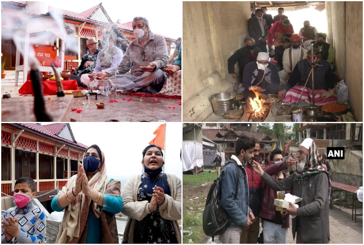 jammu and kashmir Kashmiri Pandits performed puja at Sheetal Nath Temple in Kral Khud Srinagar on Navreh Local Muslims also participated in celebrations