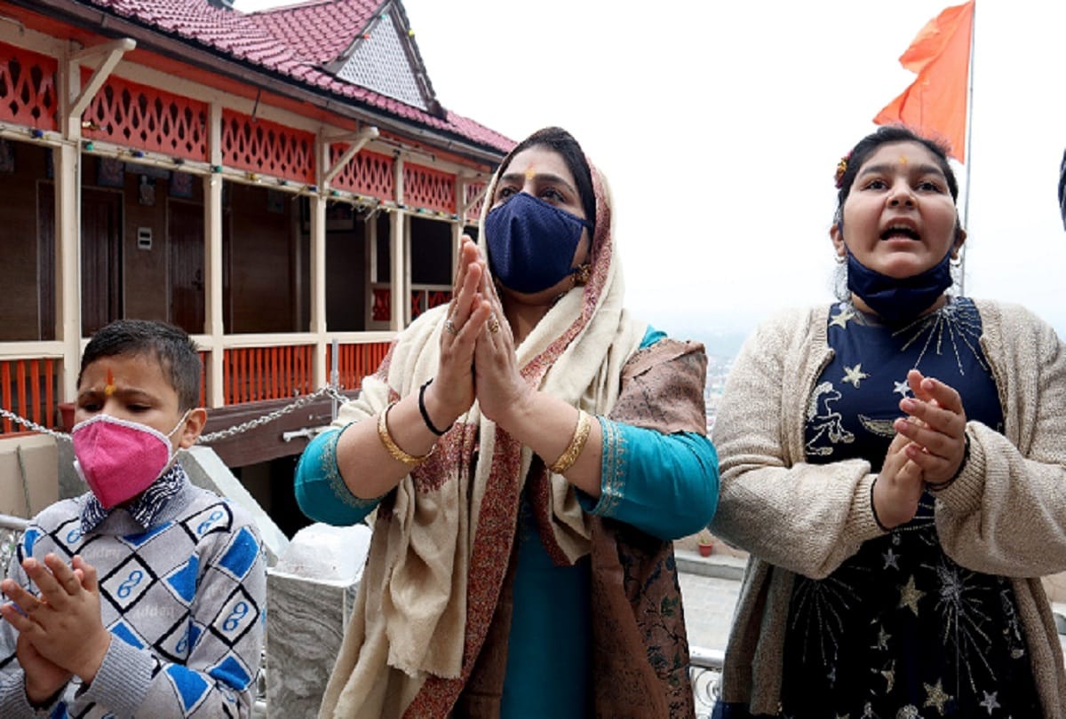 jammu and kashmir Kashmiri Pandits performed puja at Sheetal Nath Temple in Kral Khud Srinagar on Navreh Local Muslims also participated in celebrations