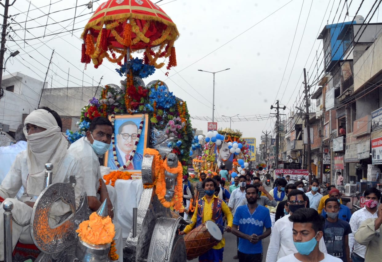 Baba Saheb's procession with band-bands